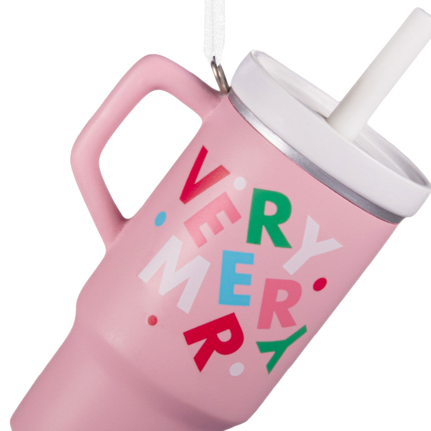 Very Merry Pink Straw Cup Christmas Ornament closeup view image number 5