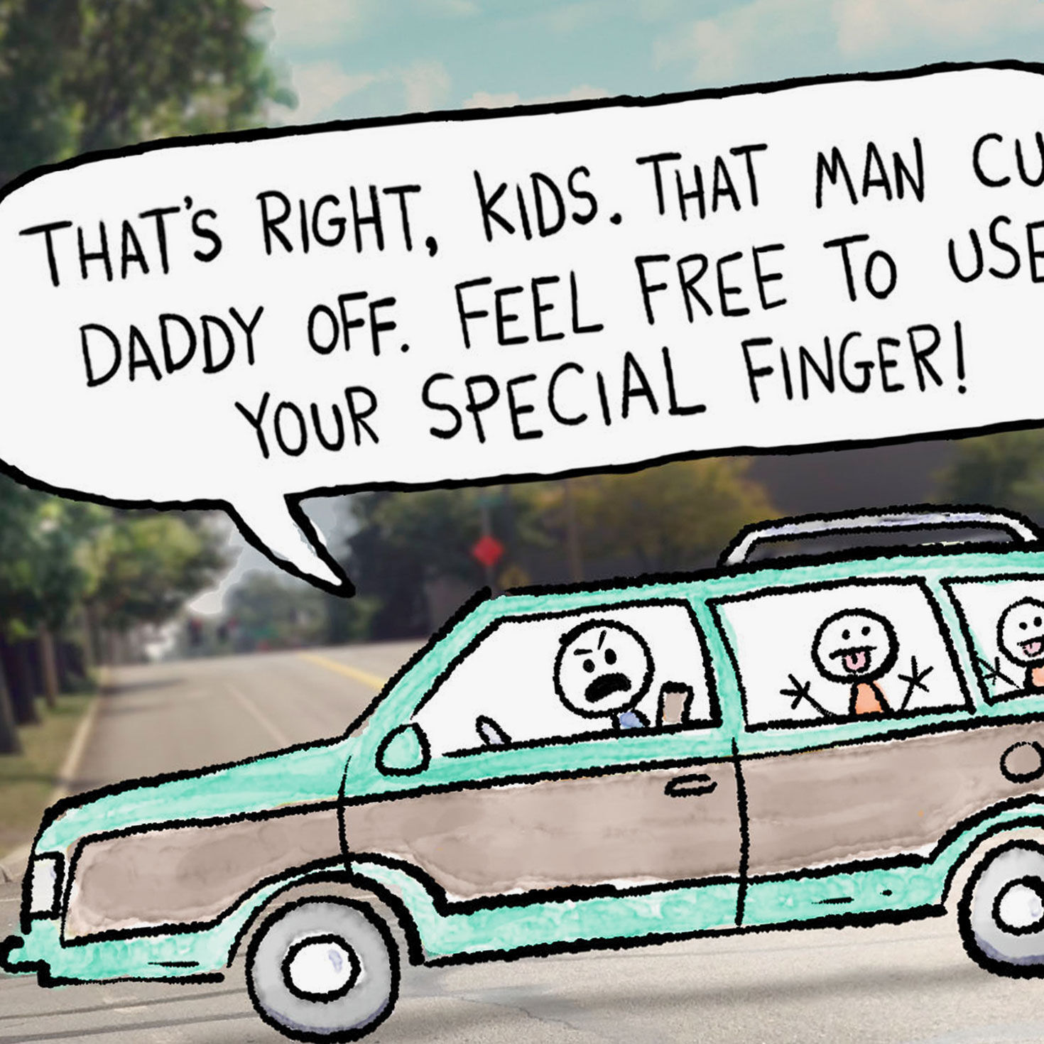 Family in Car Funny Father's Day Gift Card Greeting Card Cover Detail image number 5