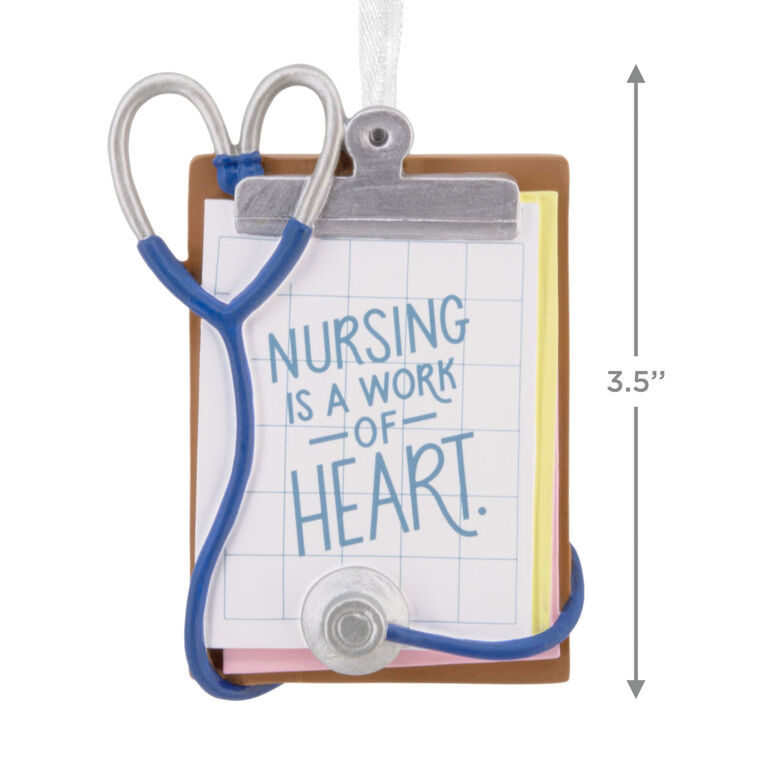 Nursing Is a Work of Heart Christmas Ornament measurement image number 3