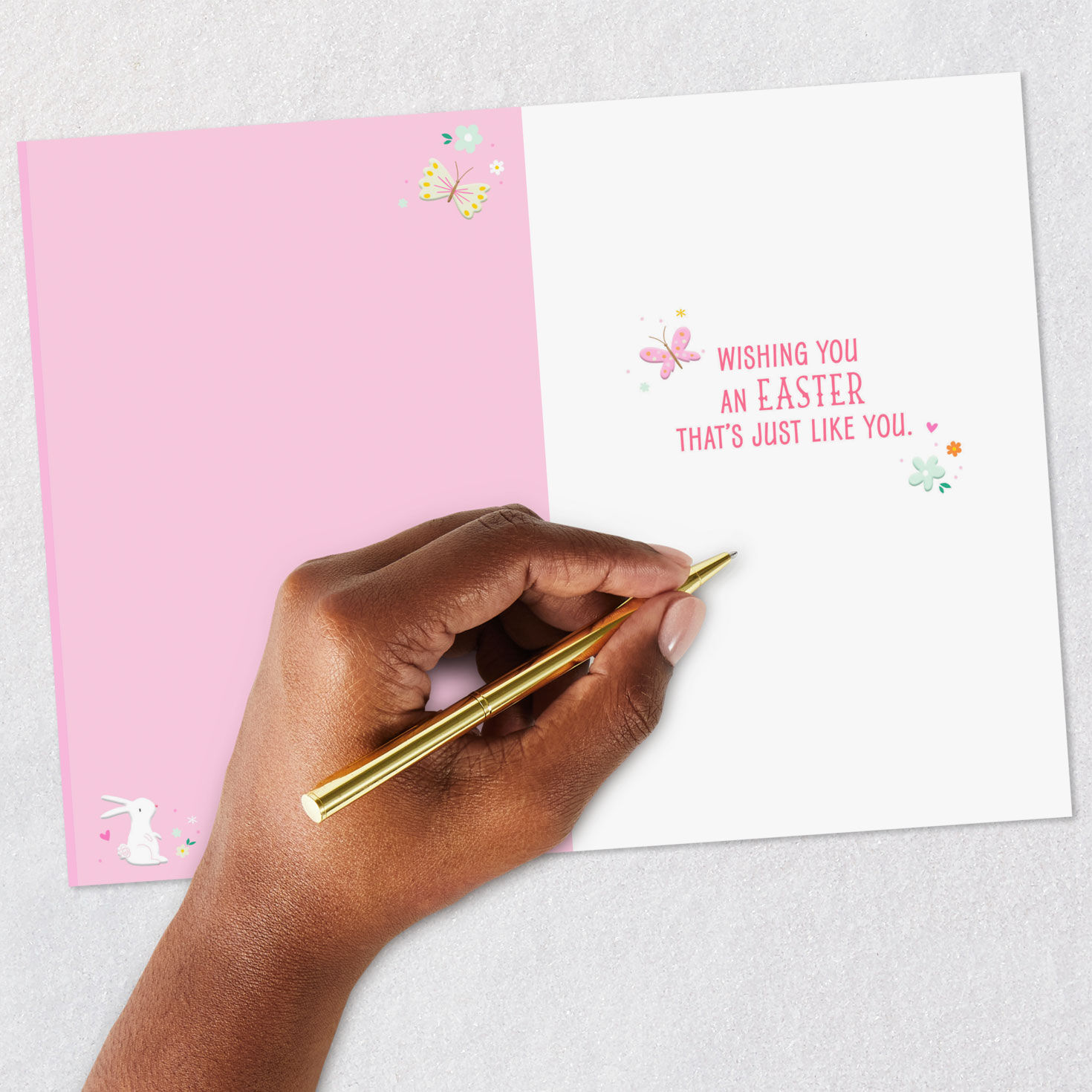 Flower Wreath with Bunnies on Pink Easter Card for Kids signing card image number 6