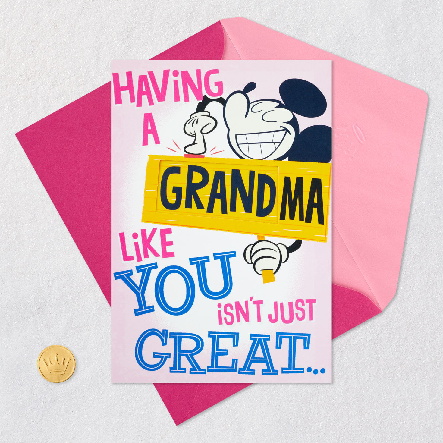Mickey Mouse Pop-up Mother's Day Card for Grandmother Card Front with Envelope and Gold Seal image number 5