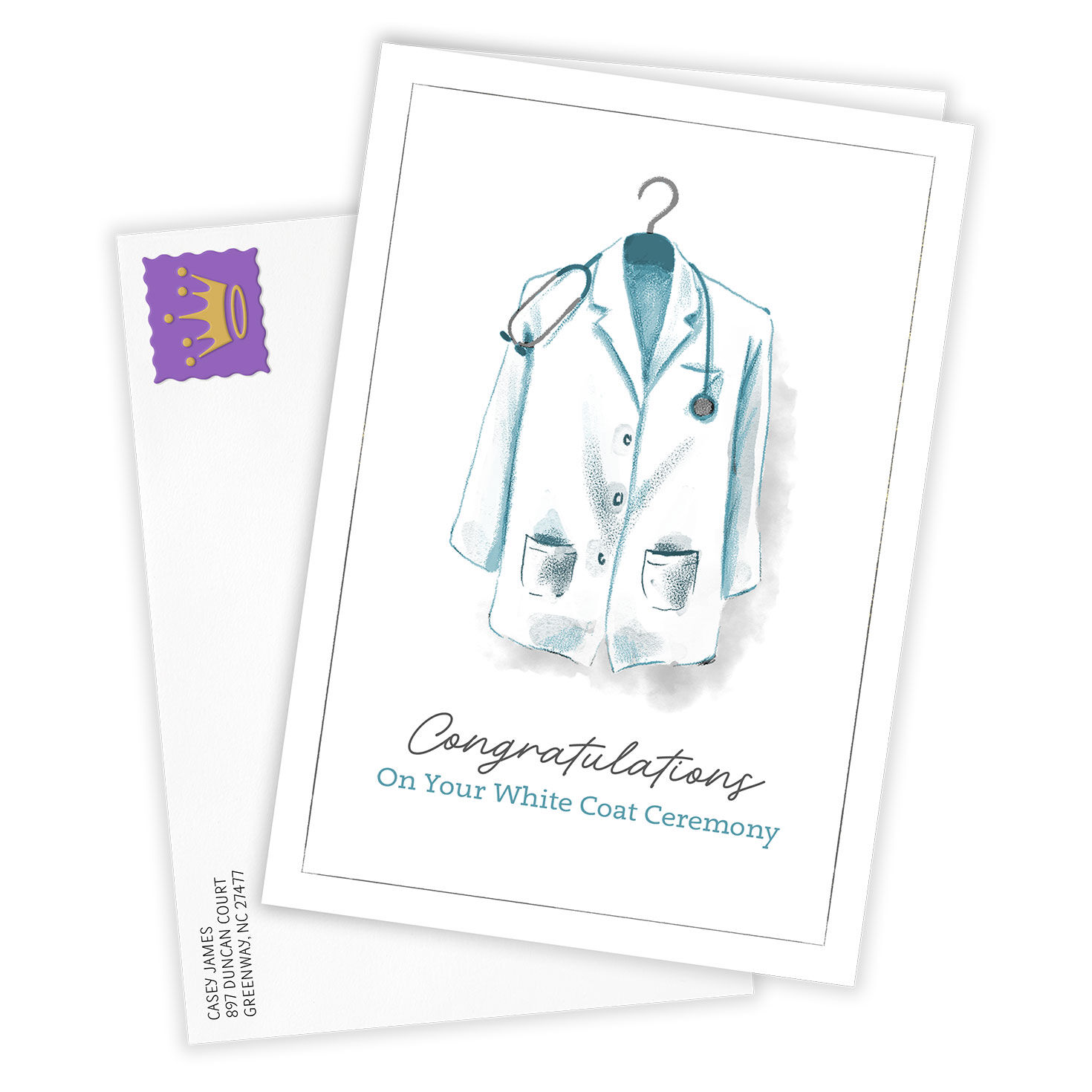 White Coat Drawing Personalized Congrats Card Card Front with Envelope image number 2