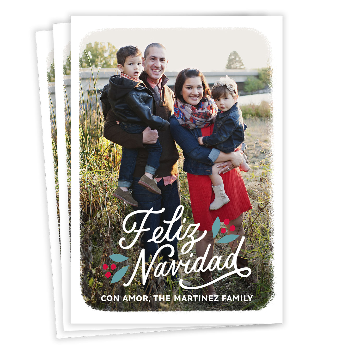 Feliz Navidad White Frame Flat Christmas Photo Card