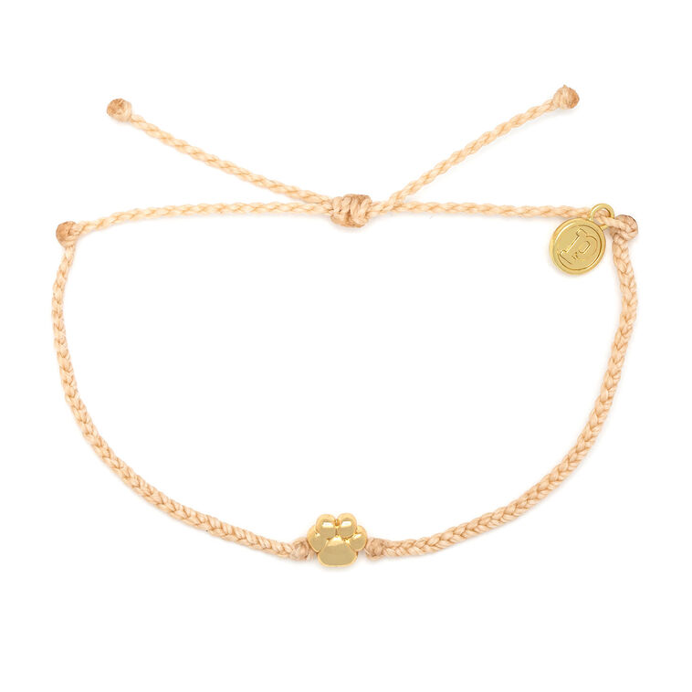 Pura Vida Paw Print Charm Beige Mini Braided Bracelet