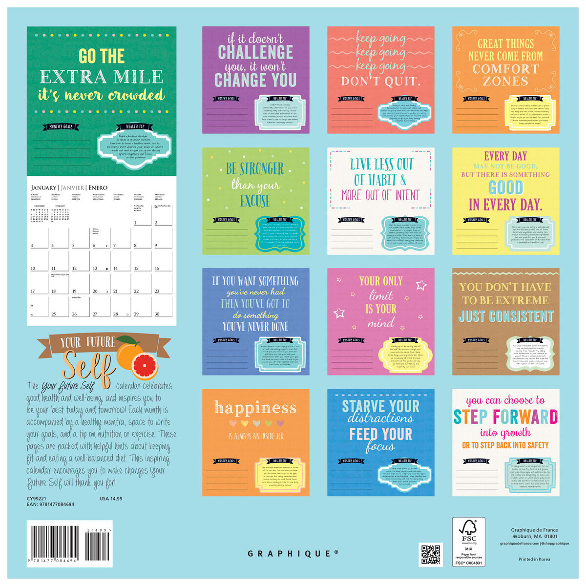 Healthy Mantras 2021 Wall Calendar, 16Month Calendars & Planners