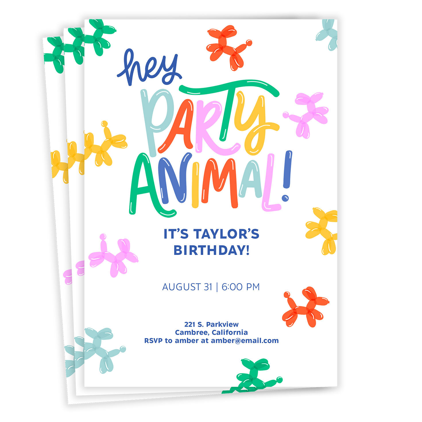 Party Animal Balloons Flat Birthday Invitation