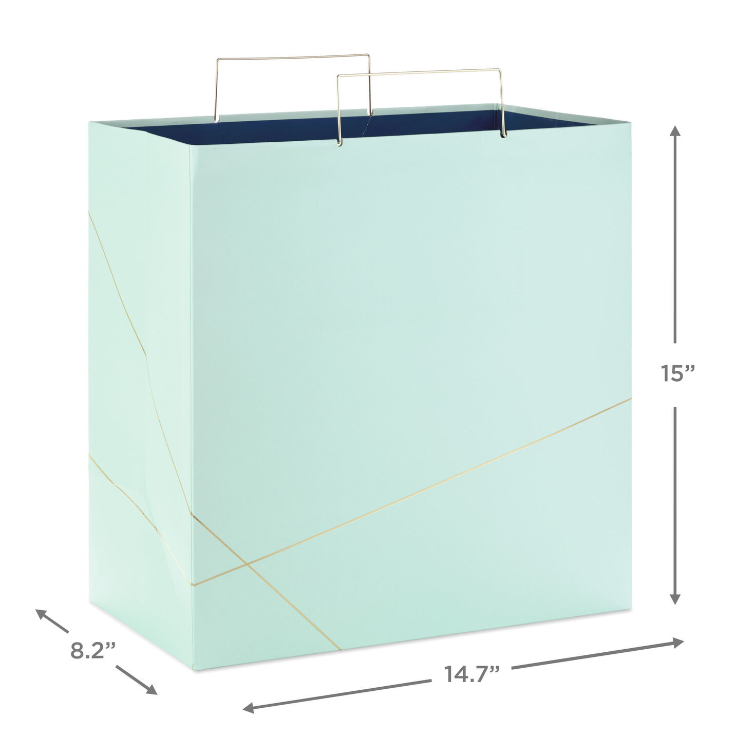 15" Mint Green With Gold Extra-Deep Square Gift Bag, , large image number 3