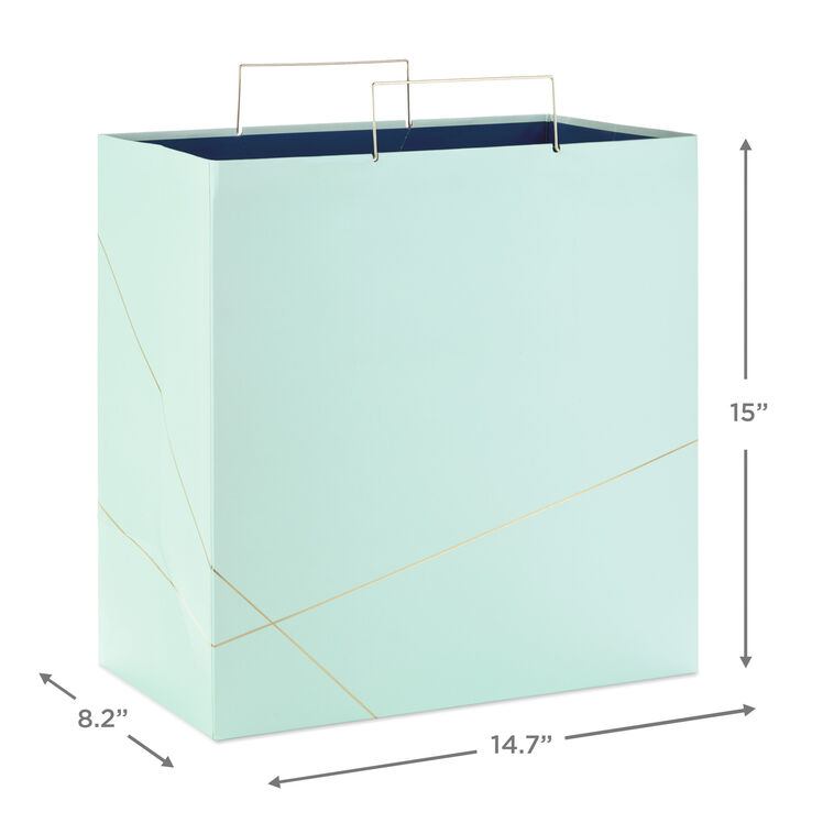 15" Mint Green With Gold Extra-Deep Square Gift Bag, , large image number 3