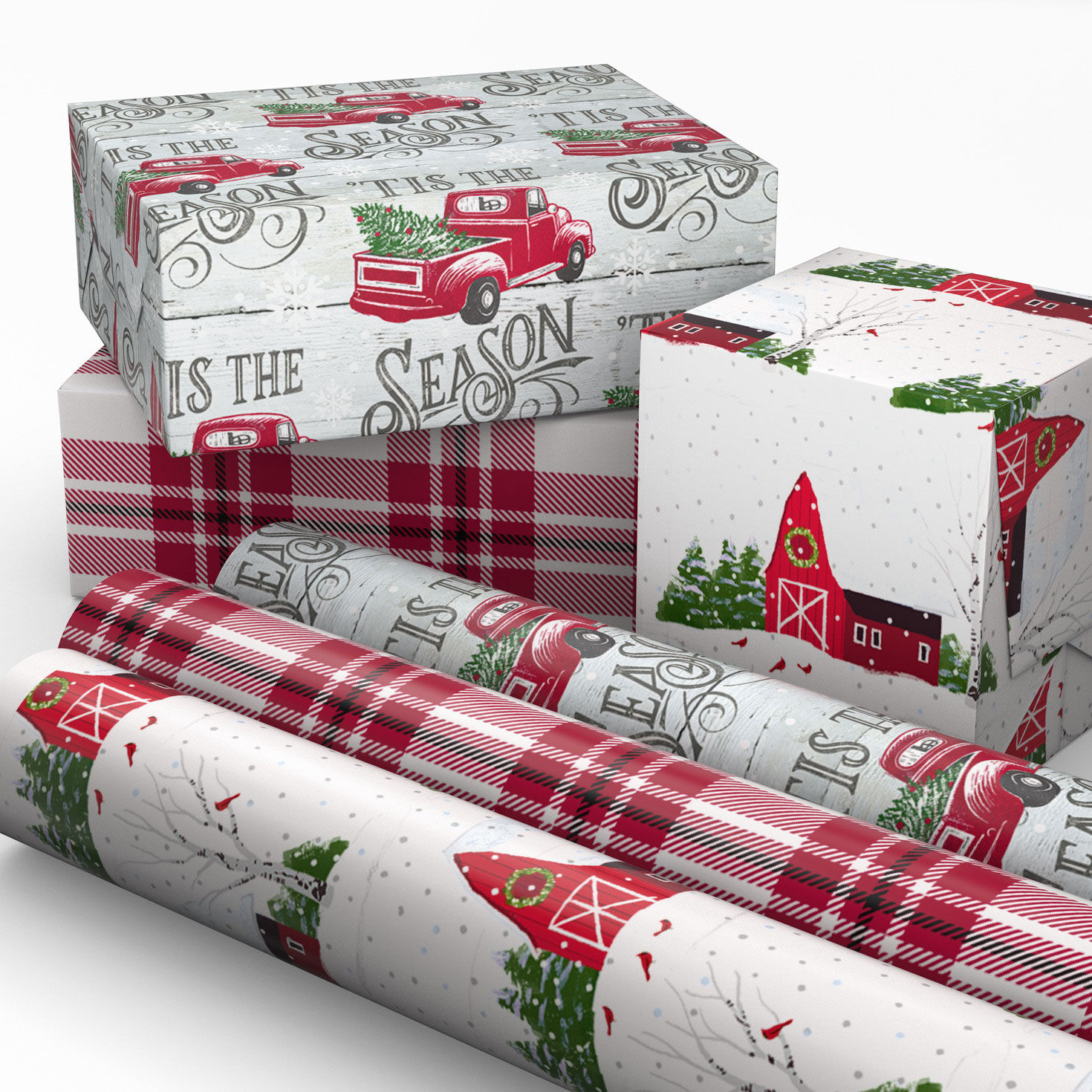 Red Truck 3-Pack Mini Xmas Gift Wrap Rolls in use image number 2
