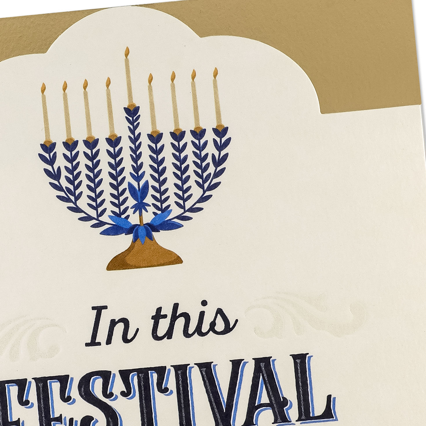 Blue and Gold Menorah Hanukkah Card Card Front Detail image number 5