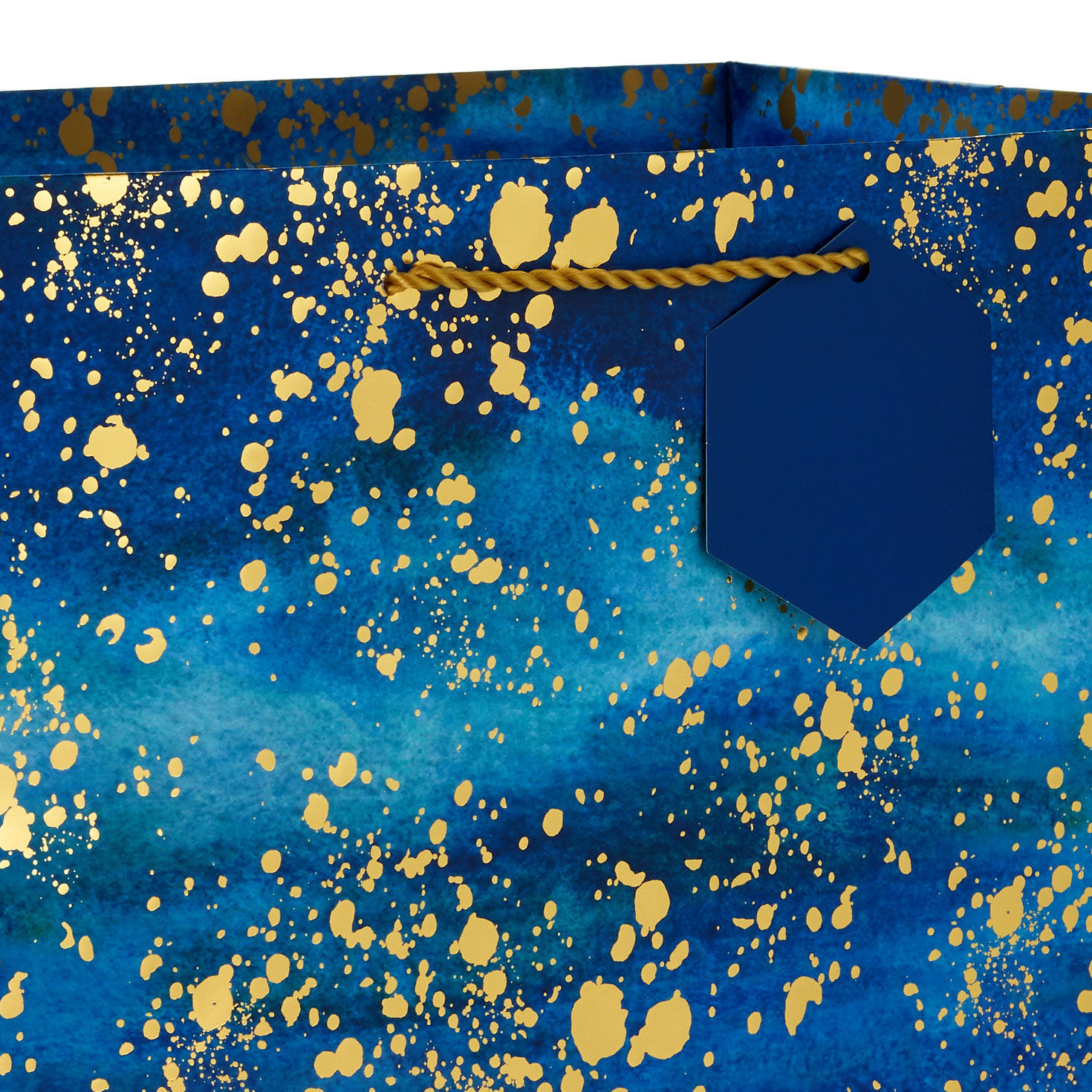 Gold Splatter on Navy Blue Extra-Deep Gift Bag handle detail image number 4