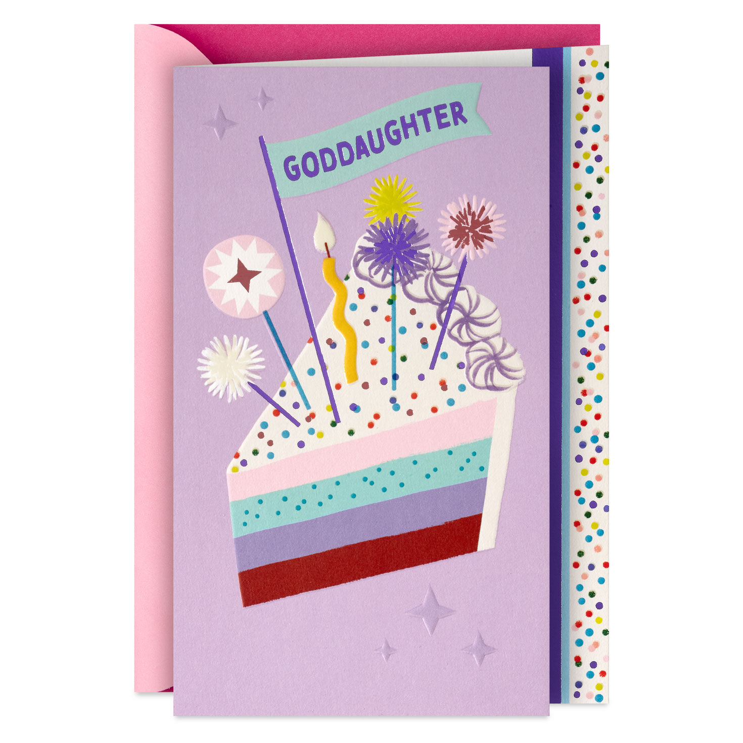 Cake With Candle and Confetti Birthday Card for Goddaughter