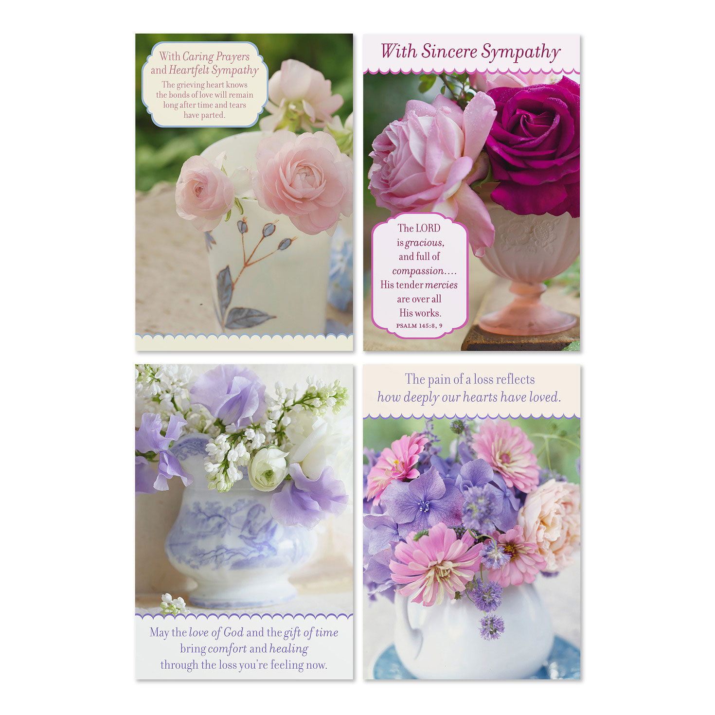 Fresh Floral Assorted Religious Sympathy Cards, Box of 12