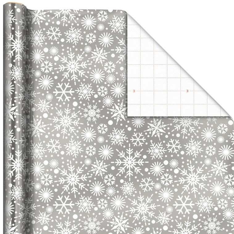Snowflakes on Metallic Silver Jumbo Holiday Wrapping Paper Roll, 54 sq. ft.