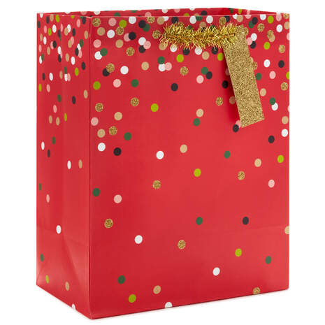 9.6" Playful Dots on Red Medium Holiday Gift Bag, , large