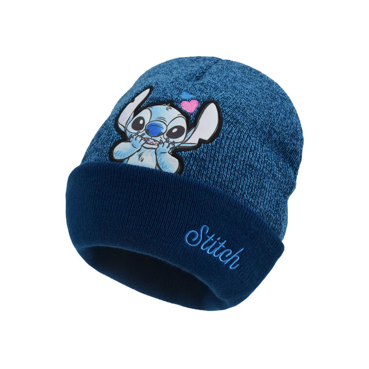 Disney Stitch and Angel 2-Sided Blue Beanie Hat Tilted Front image number 3