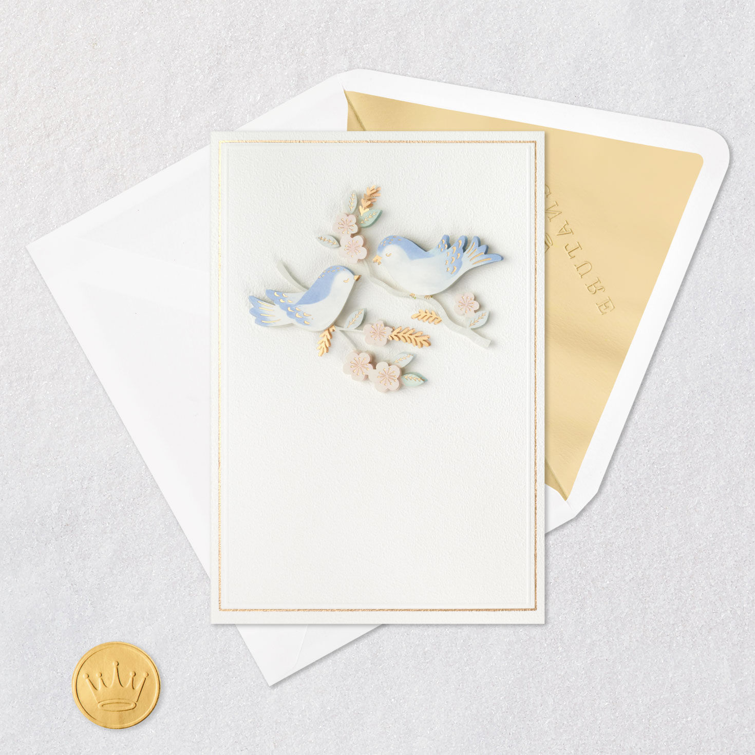Lovebirds on Flowering Branches Wedding Card, , large image number 5