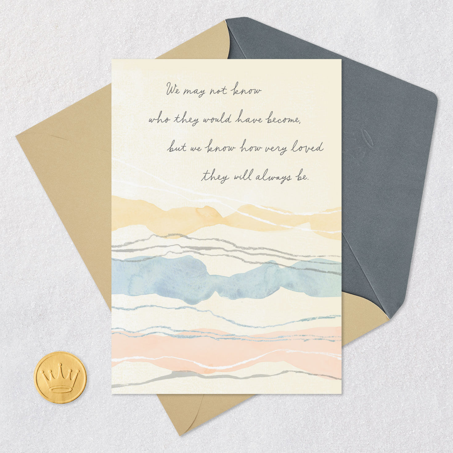 Abstract Watercolor Sympathy Card for Loss of Baby Card Front with Envelope and Gold Seal image number 5