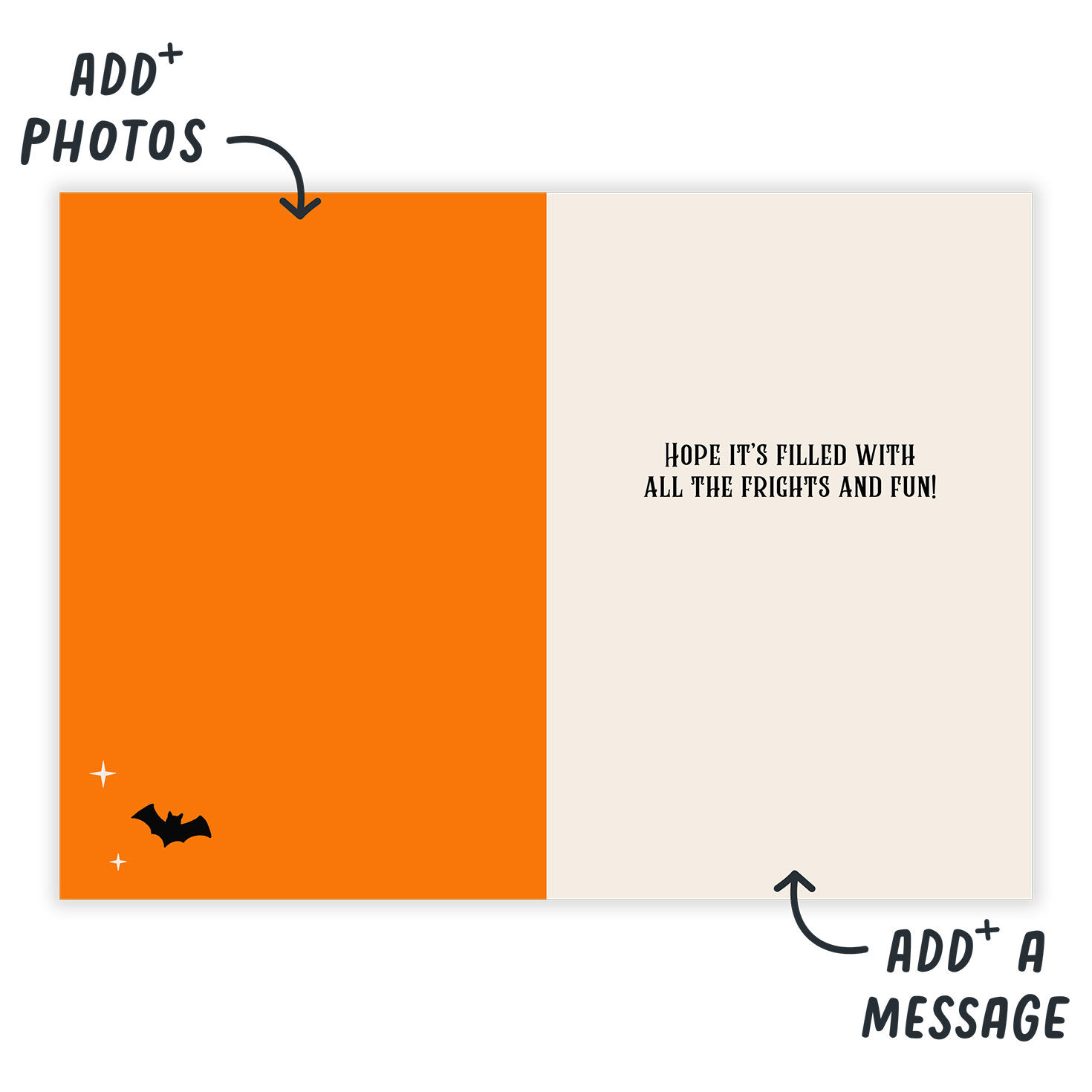 Large Letters and Stripes Personalized Halloween Card Open Card indicating personalization image number 3