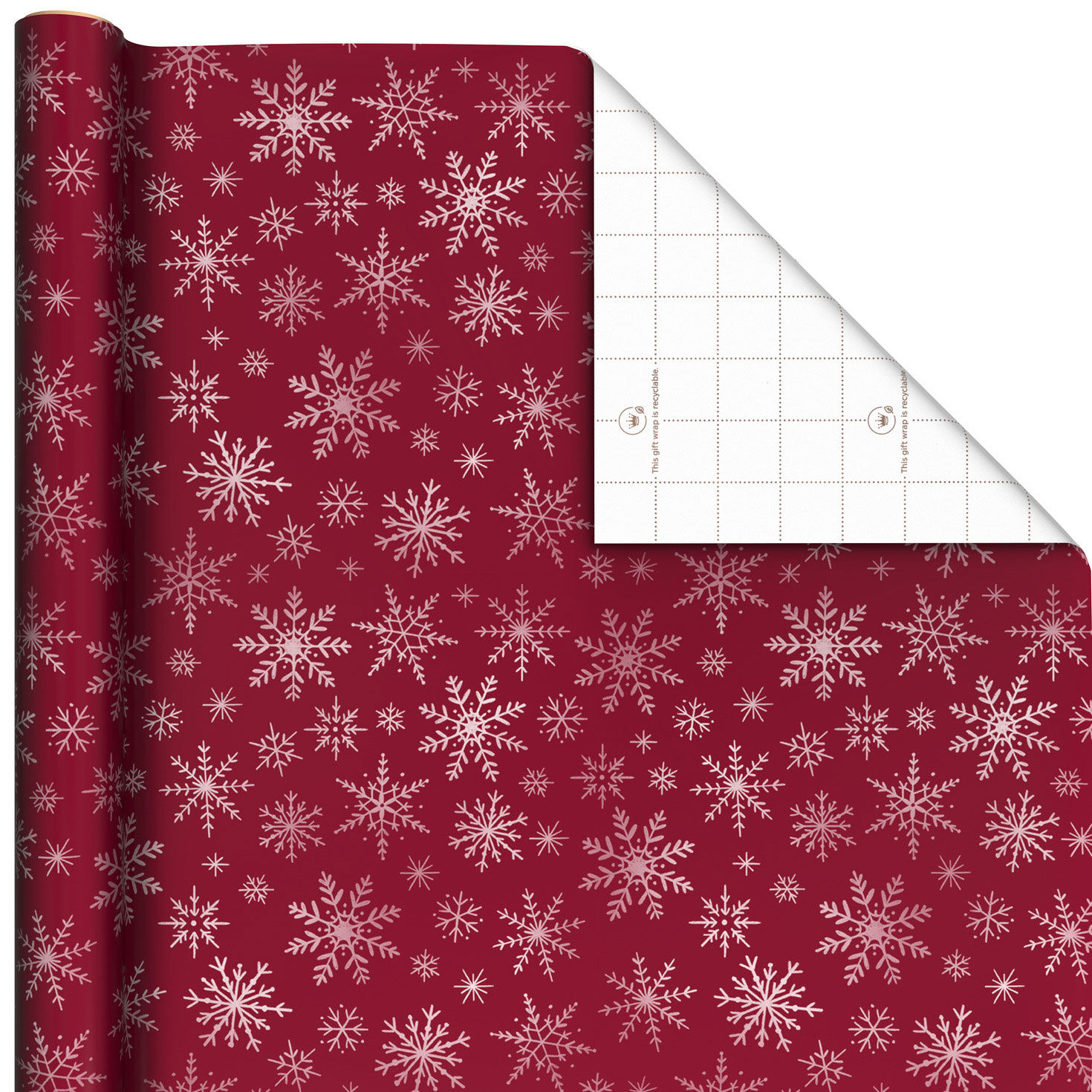Snowflakes on Red Christmas Wrapping Paper Roll, 22.5 sq. ft.
