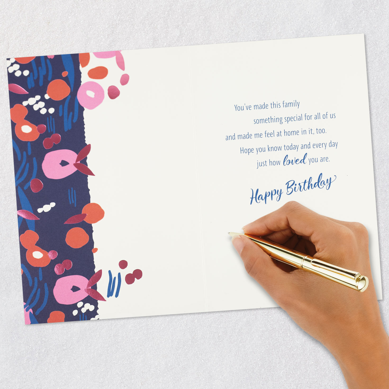 Flowers on Blue Mother-in-Law Birthday Card Signing card image number 6