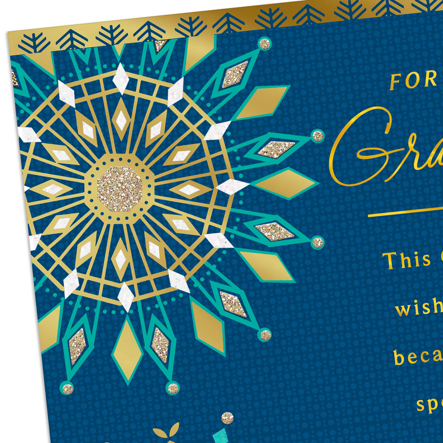 Gold and Blue Snowflakes Adult Grandson Christmas Card Card Front Detail image number 4