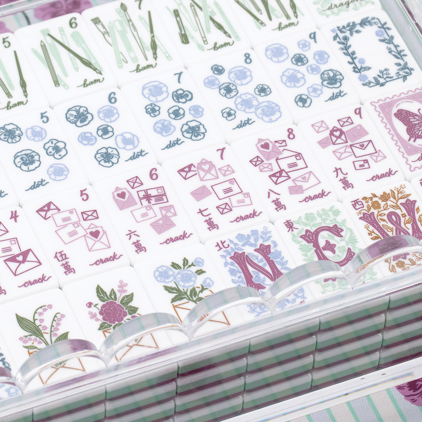 Miss Heirloom Mahjong Tile Set With Mat and Box closeup view image number 10