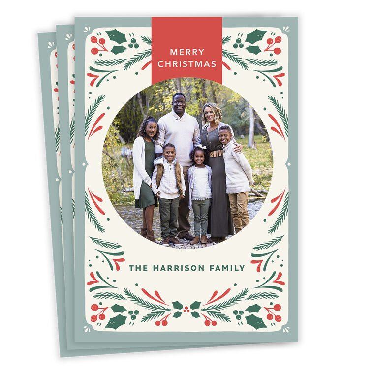 Folk Art Wreath Flat Christmas Photo Card