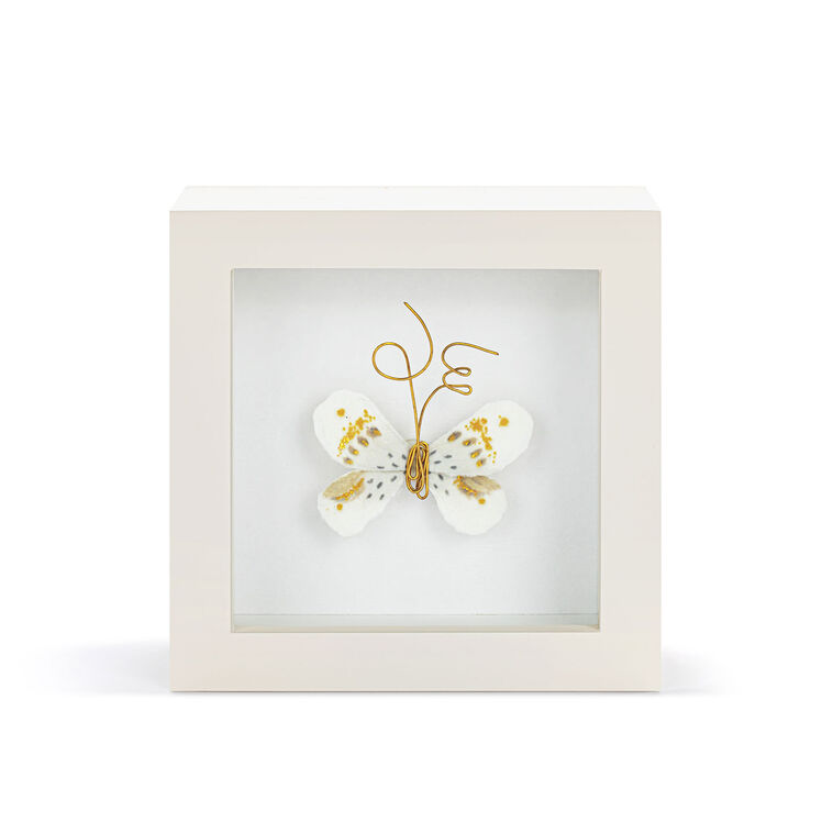 Demdaco Love From Above White and Gold Butterfly Small Shadow Box, 4"