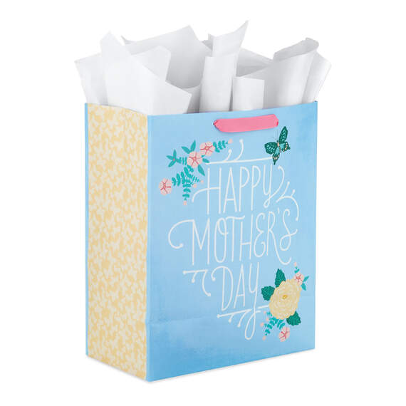 13" Blue Happy Mother's Day Large Gift Bag With Tissue Paper, , large image number 4