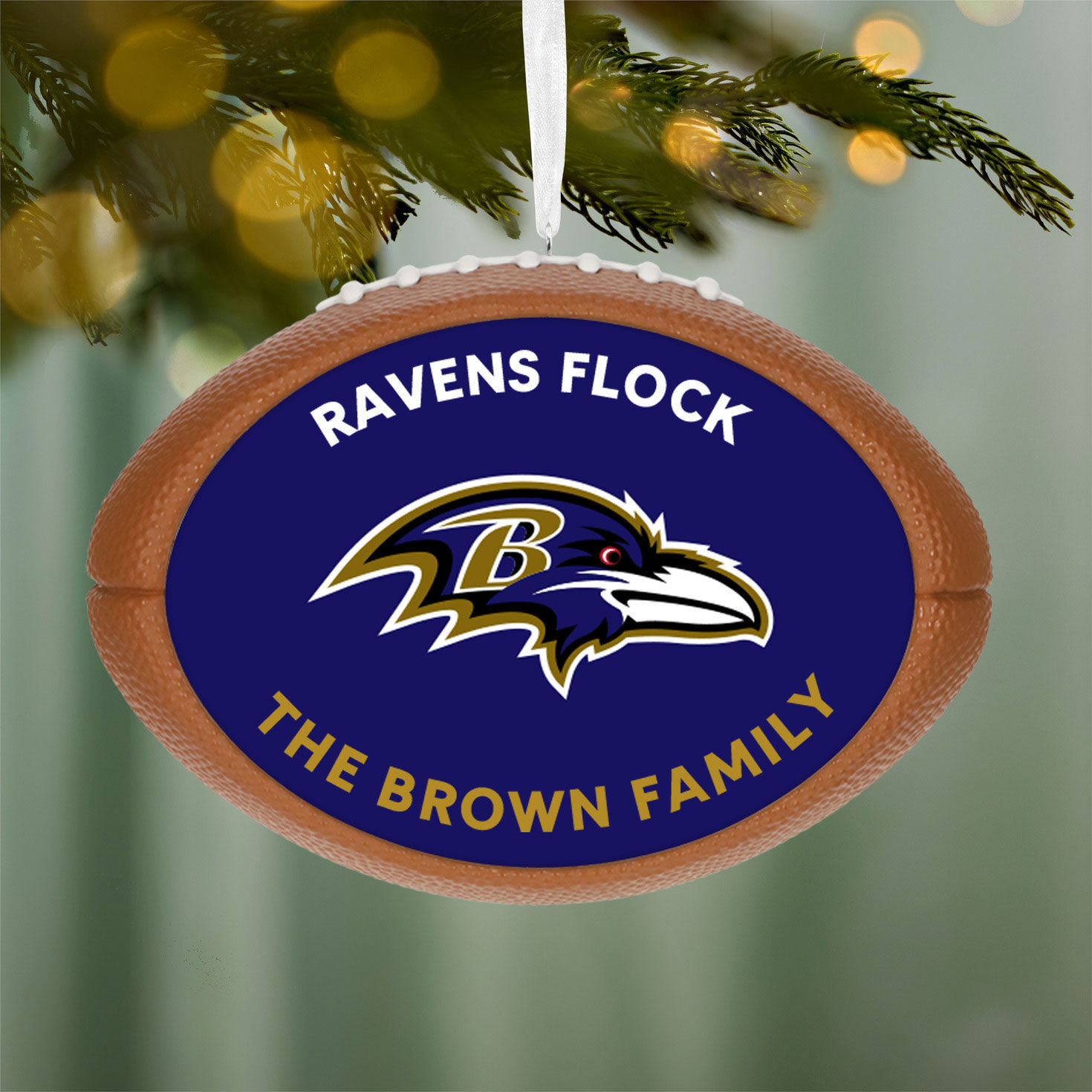 Ravens Football Personalized Text Ornament hanging on tree image number 4