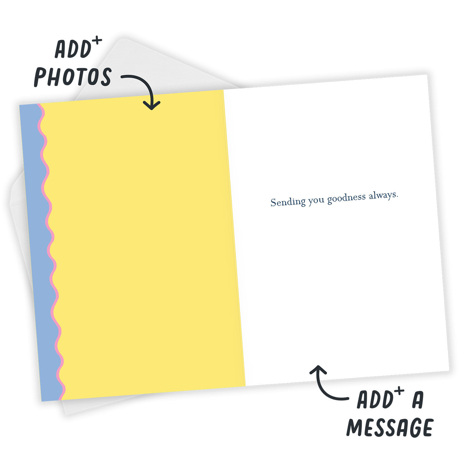 Pastel Flower Stems Personalized Thinking of You Card Open Card with Envelope indicating personalization image number 3