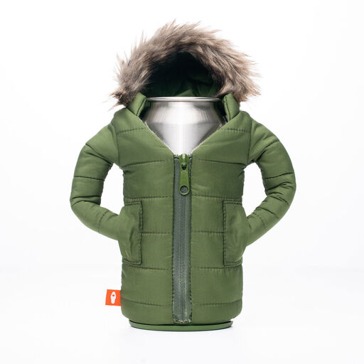 Puffin The Pahka Olive Green Parka Can and Bottle Cooler, 7.5" H, 