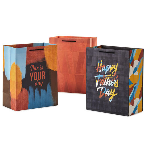 11.5" Assorted Mahogany Designs for Him 3-Pack Large Gift Bags, 