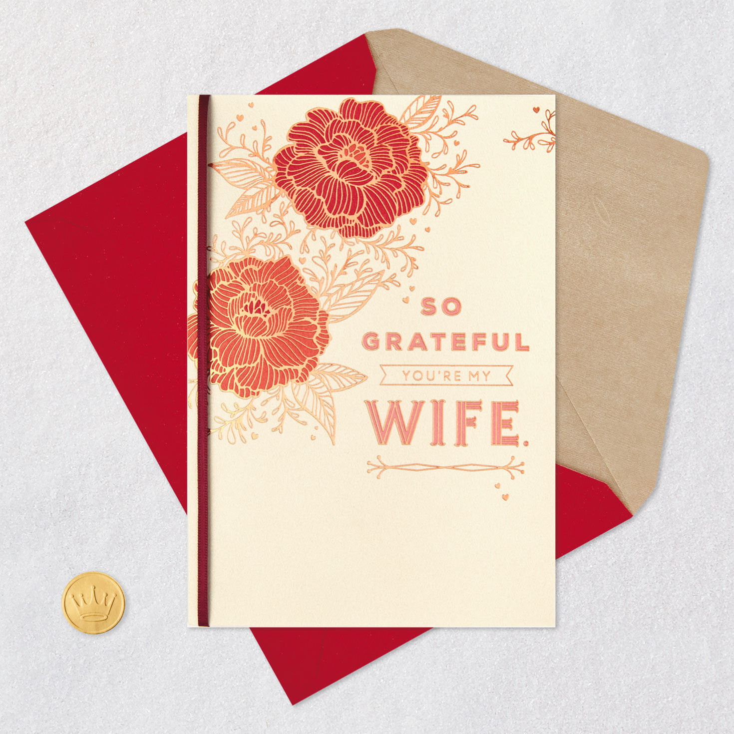 Orange, Red and Gold Flowers Sweetest Day Card for Wife Card Front with Envelope and Gold Seal image number 5