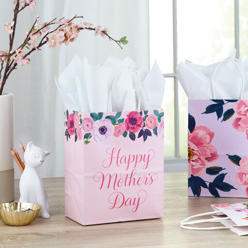 9.5" Assorted Floral 3-Pack Medium Mother's Day Gift Bags, 