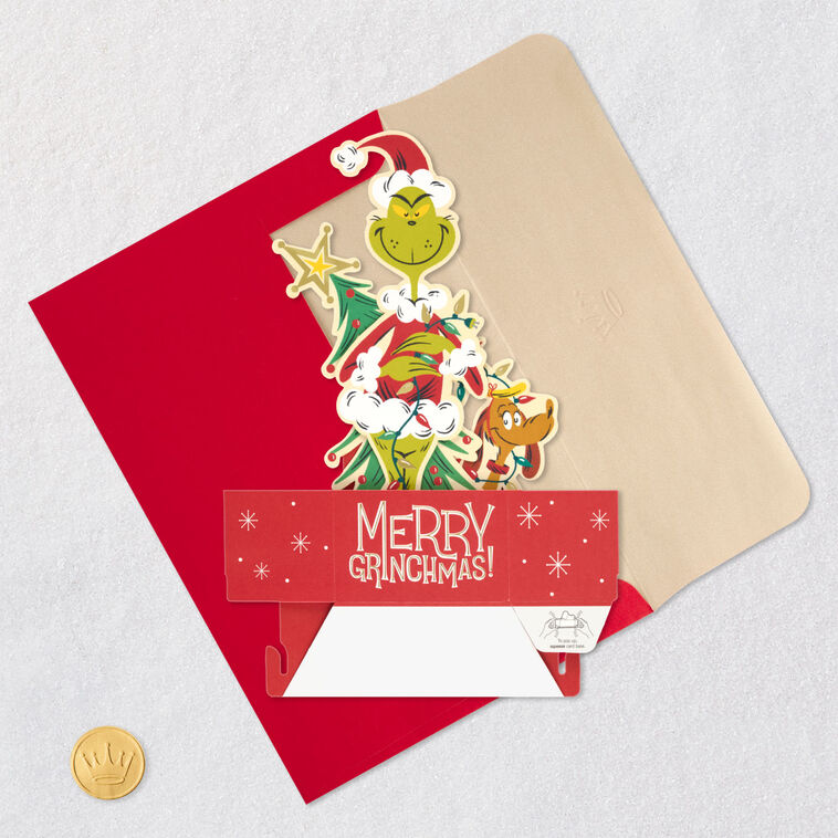 Grinch Santa Pop-up Christmas Card Card Front with Envelope and Gold Seal image number 6
