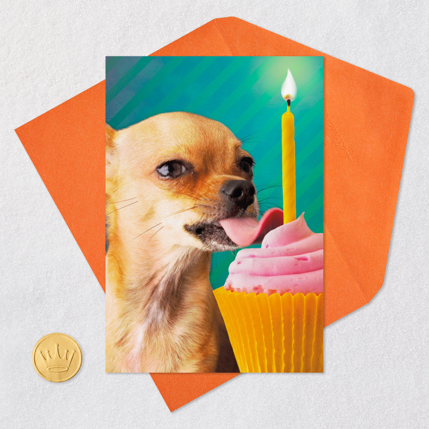 Lick All the Cupcakes Funny Birthday Card Card Front with Envelope and Gold Seal image number 5