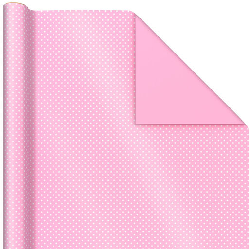 Pink/Mini Dots Reversible Wrapping Paper Roll, 20 sq. ft., 
