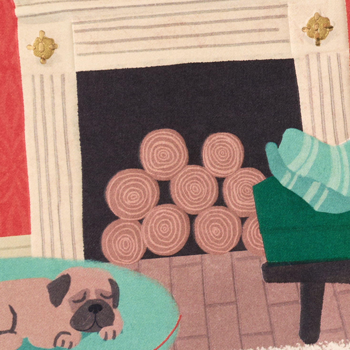 Dog by Holiday Fireplace Son Christmas Card Card Front Detail image number 6