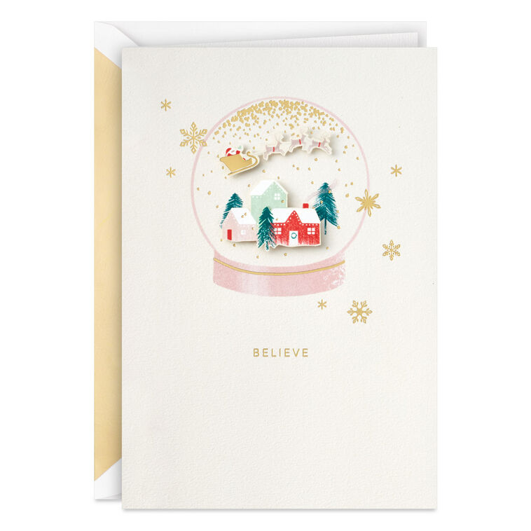 Santa's Sleigh Over Houses Snow Globe Christmas Card Card Front image number 1