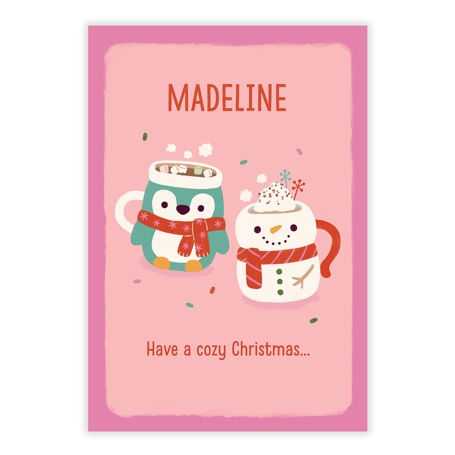 Snowman Penguin Mugs Personalized Christmas Card front image number 2