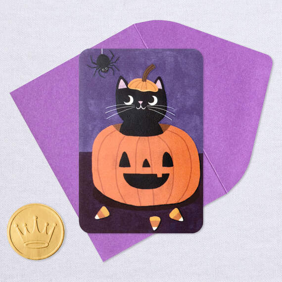 3.25" Mini Smile Black Cat in Pumpkin Halloween Card, , large image number 5