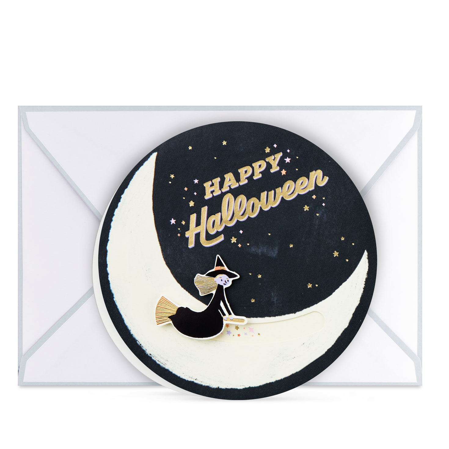 Witch on Broomstick Paper Craft Halloween Card With Motion