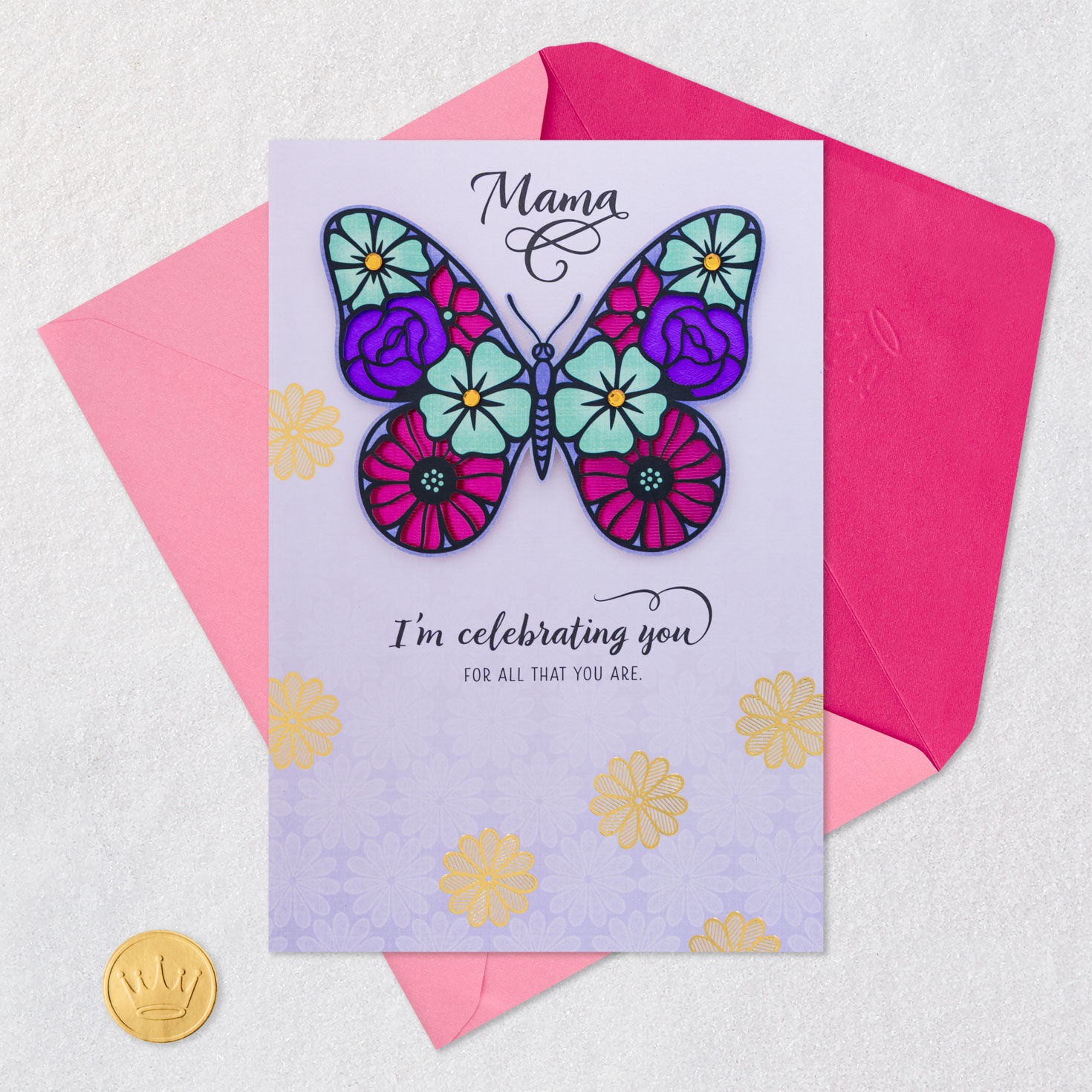 Floral Butterfly Mama Mother's Day Card Card Front with Envelope and Gold Seal image number 6