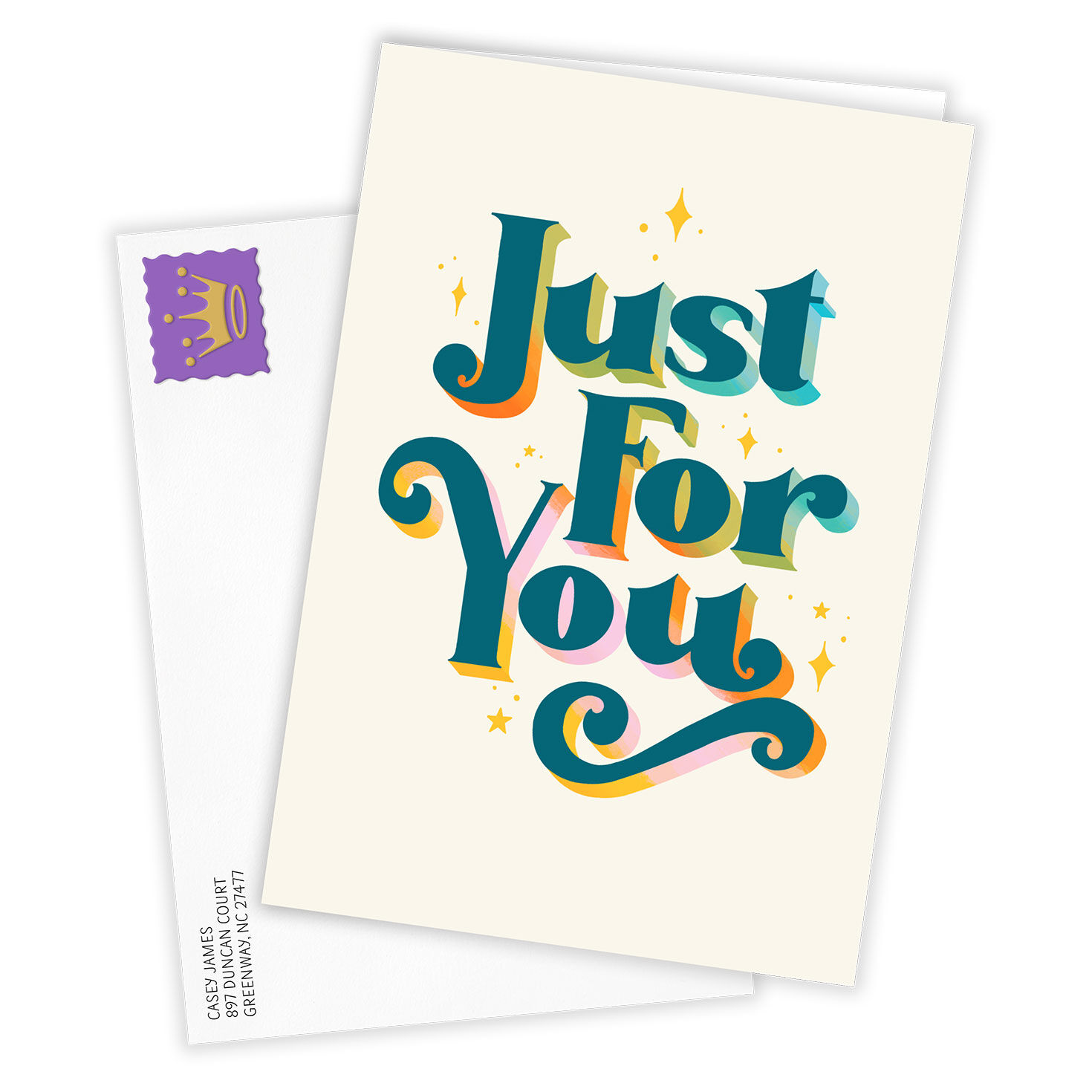 Just For You Colored Letters Personalized Card Card Front with Envelope image number 2