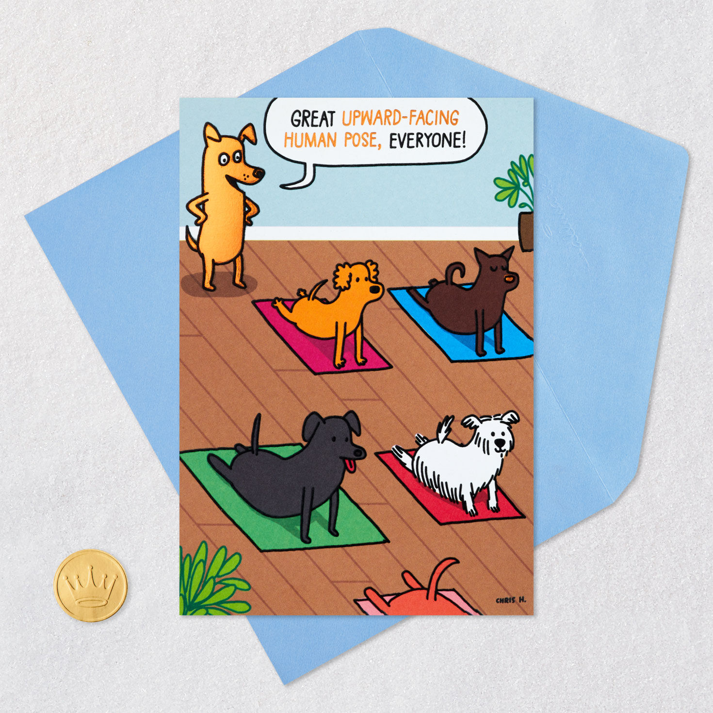 Dogs Doing Yoga Poses Pun Funny Birthday Card Card Front with Envelope and Gold Seal image number 5