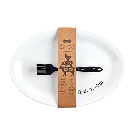 Mud Pie BBQ Serving Platter & Silicone Brush, Set of 2, 