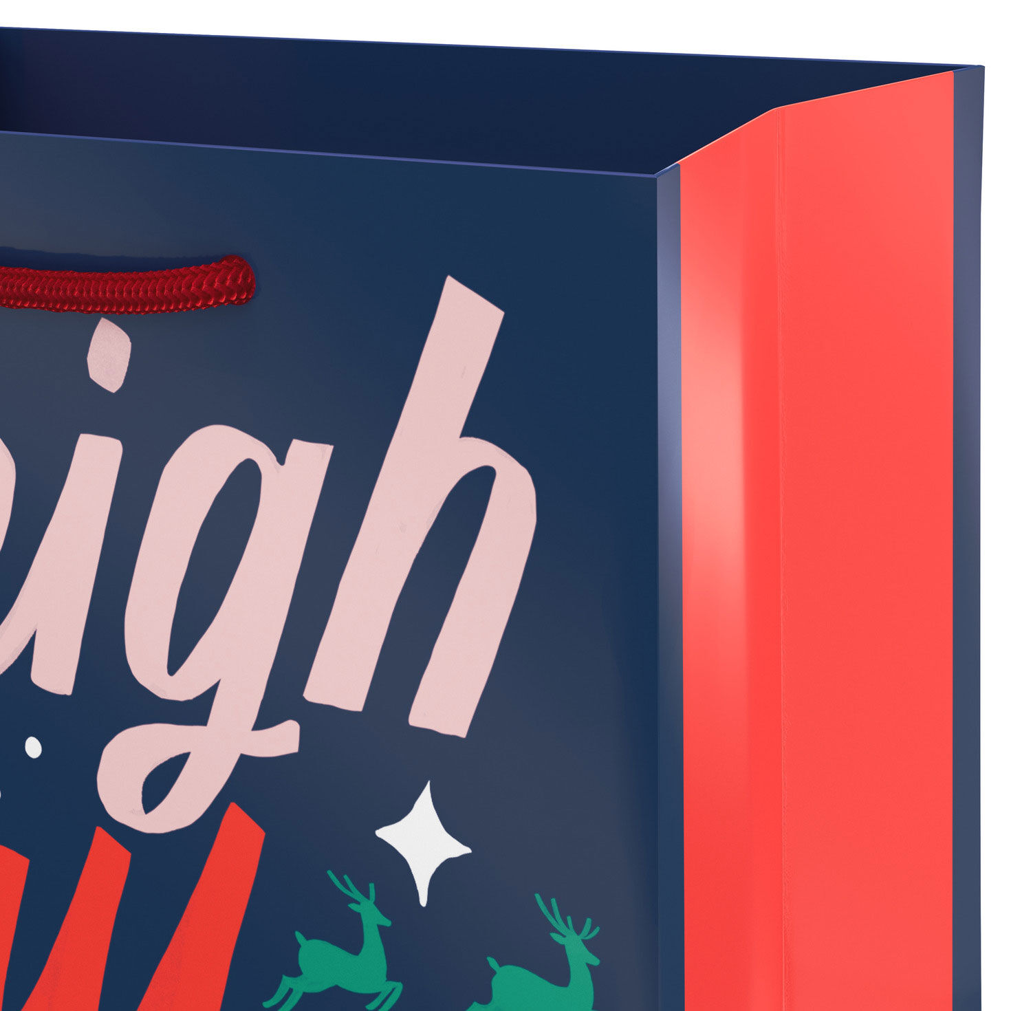 Navy, Pink and Mint Green Small Holiday Gift Bag Handle Detail image number 4