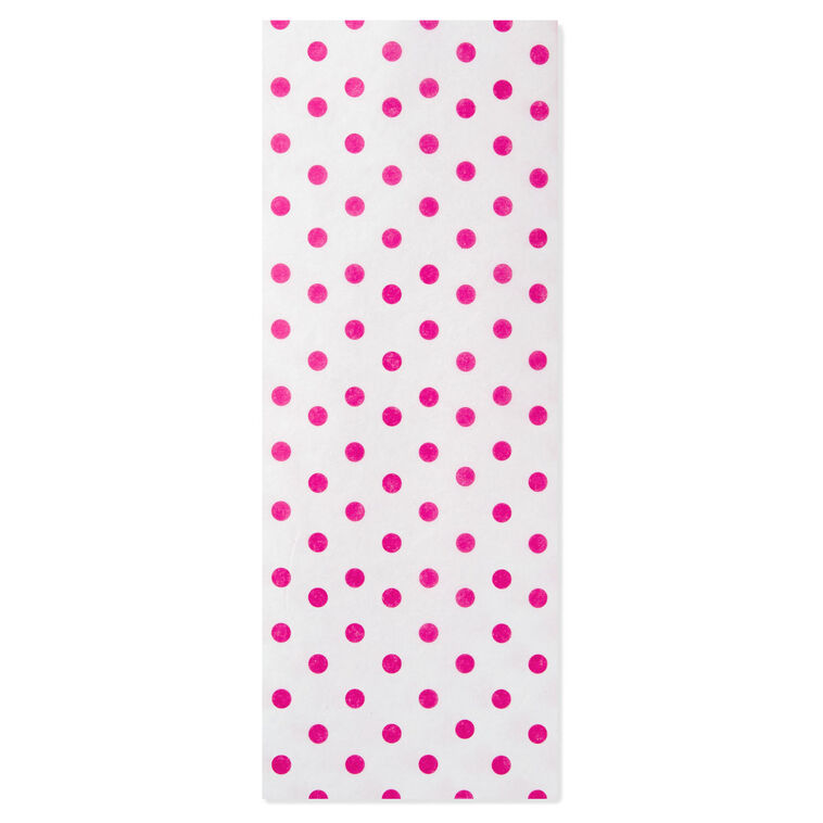 Hot Pink Polka Dots on White Tissue Paper, 6 sheets